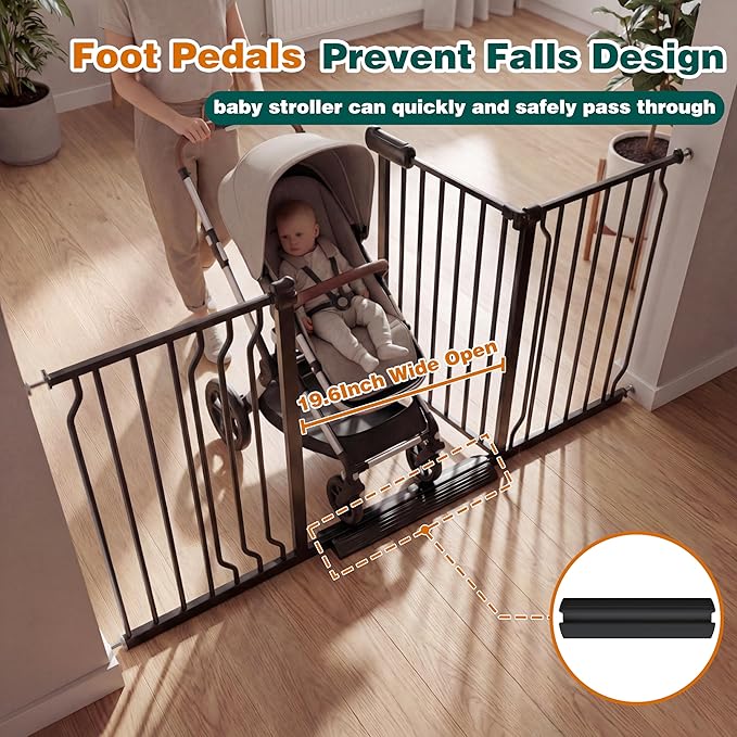 Extra Wide Baby Gate with Door, 52.76~62.2 Inch Wide Presure Mounted No Drill Metal Auto Close Child Gate for Stair Doorway - Indoor Outdoor Safty Gate for Toddler Dog Doggie, Black