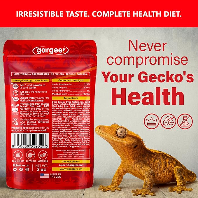 Gargeer 'Picky Geck' Watermelon Crush - Premium Crested Gecko Food | Hydration & Circulation Support with Bee Pollen & Coconut | No Fillers - Only Premium Ingredients | 2oz | Made in USA. Enjoy!