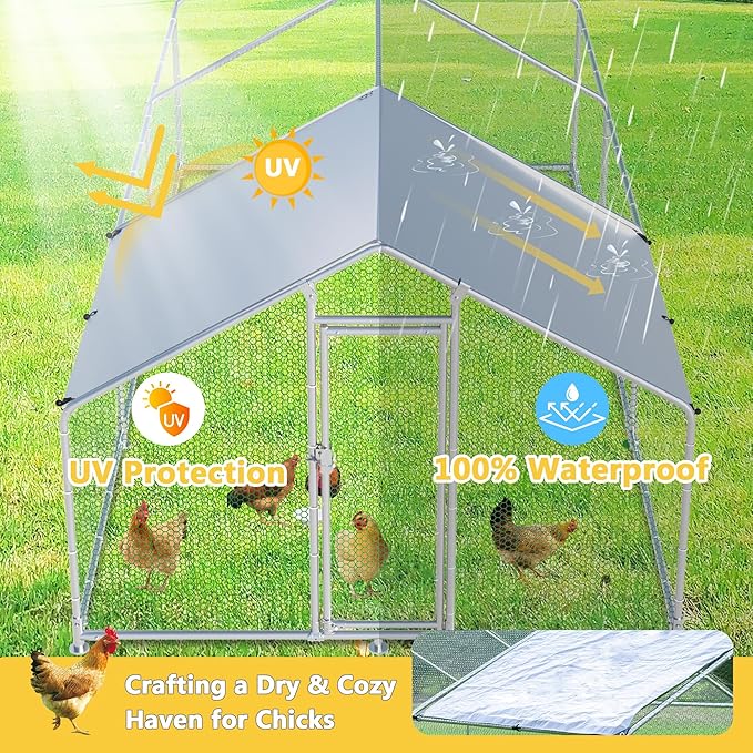 Large Chicken Coop Chicken Runs for Yard with Cover Outdoor Metal Pet Pens Poultry Cage Duck Rabbit House Backyard Use