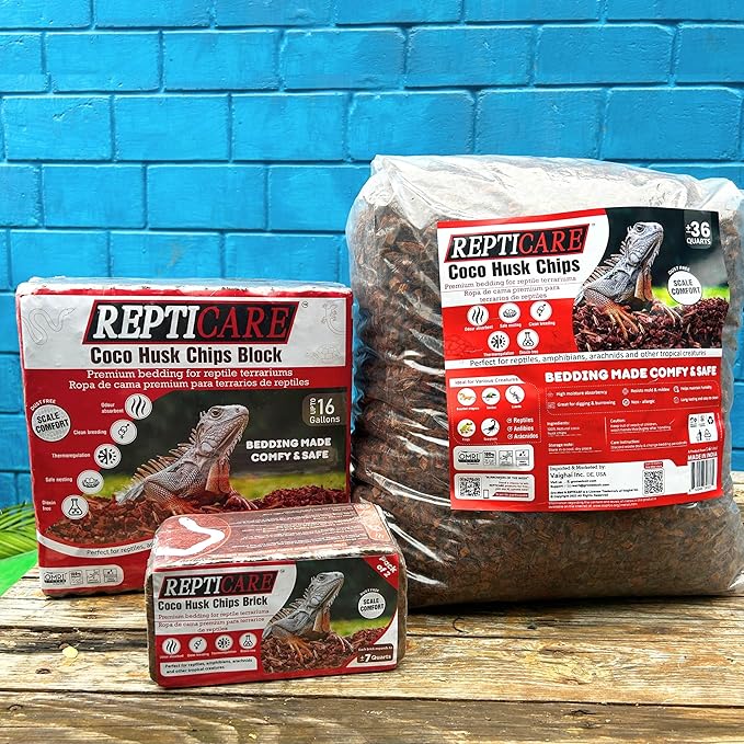 ReptiCare Coco Chips Brick 6 Pack, upto 7Q Each- Organic Coconut chips Substrate for Reptiles, Bearded Dragons, Ball Pythons, Tarantulas, Hermit Crabs, Turtles, Tortoises, Snake and Gecko Bedding