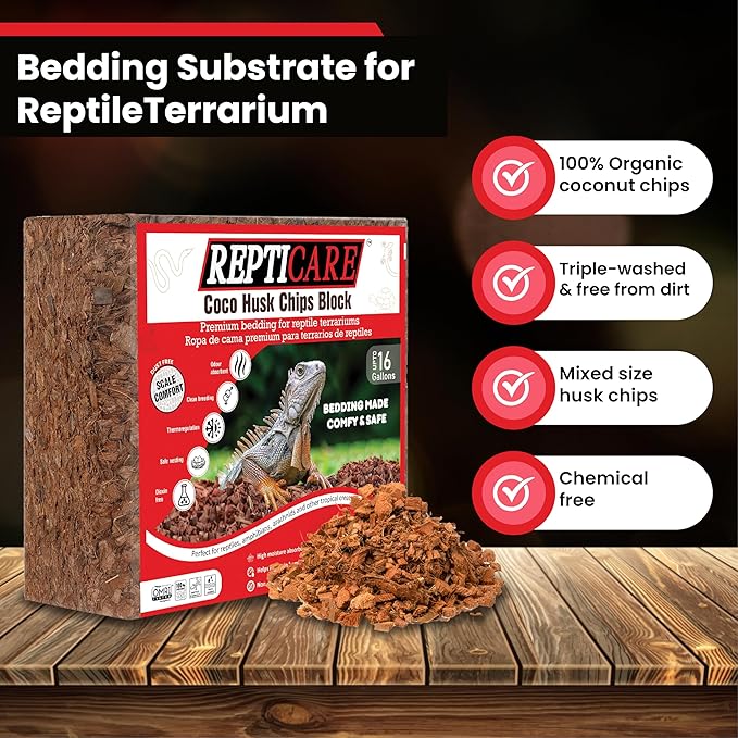 Gro-Med ReptiCare Compressed Coconut Chip Substrate for Reptiles 64 Quart Coco Husk Bedding Block for Ball Pythons, Snakes, Tortoises, Crested Geckos, Frogs, Hermit Crabs or Lizard Terrarium Tanks