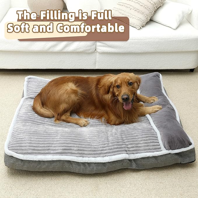 Dog Bed for Large Dogs, Dog Mattress with Pillow for Crate Kennel, Sofa pet Bed, Super Soft pet Bed for Medium, Jumbo, Small Dogs Breeds (Grey, Large-2:(36"x23"x3")