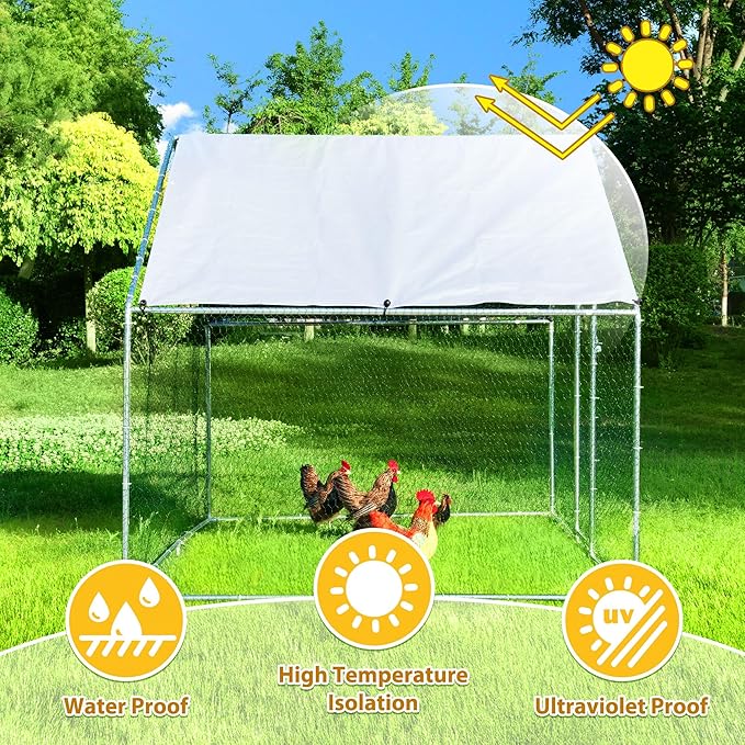 Large Chicken Coop Chicken Runs for Yard with Cover Outdoor Metal Pet Pens Poultry Cage Duck Rabbit House Backyard Use
