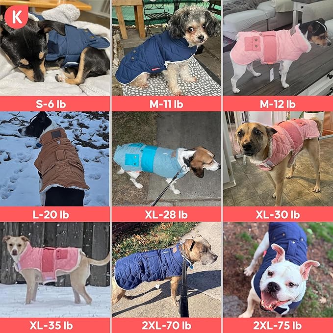 KYEESE Dog Coat Windproof Dog Coats for Small Dogs Soft Pet Sweater for Cold Weather Waterproof Dogs Jacket with Fleece Lined Thick Cat Clothes with Pocket Warm Pet Winter Puffer Coat with Leash Hole