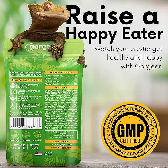 Gargeer 2oz Complete Crested Gecko Food Diet. Premium Mix, Ready to Use Freshly Made Powder. Unique Formula, Developed & Made in the USA. Enjoy! (Fig + Insects Protein)