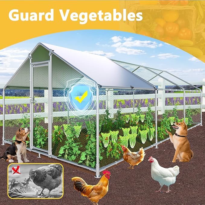Large Chicken Coop Chicken Runs for Yard with Cover Outdoor Metal Pet Pens Poultry Cage Duck Rabbit House Backyard Use