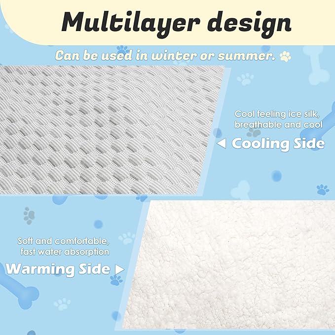 PatiencET Dog Cooling Mat, 36'' x 41" Reversible Dog Crate Pad (Cool and Warm), Pet Cooling Pad Bed with Washable Removable Cover, Soft Kennel Pad for Small Medium Dogs, Heated Warm Cat Bed