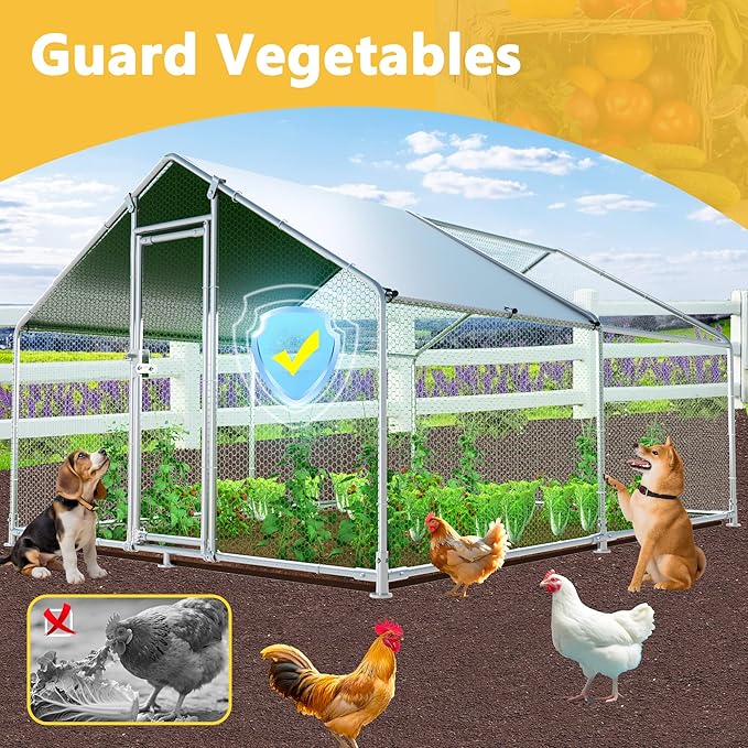 Large Chicken Coop Metal Chicken Runs for Yard with Cover Outdoor Pet Pens Poultry Cage Duck Rabbit House Backyard Use