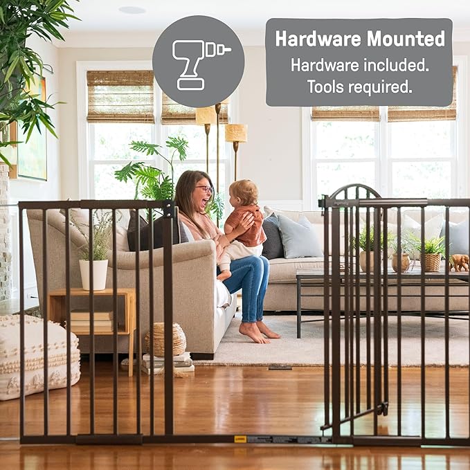 Ingenuity Decorative Extra Wide Baby Gate & Dog Gate, 44"-72" Wide, 36" Tall, Hardware Mounted, Install in Hallways, Bottom of Stairs, or Large Openings - Bronze
