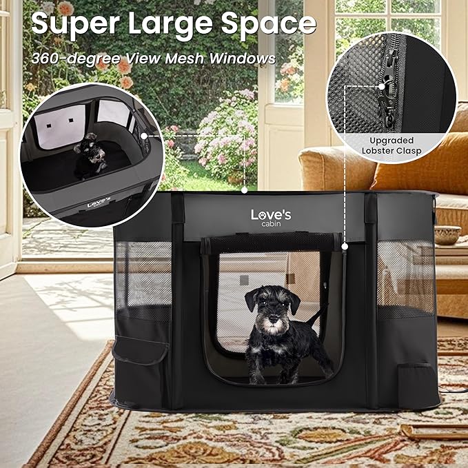 Love's cabin Pet Puppy Dog Playpen, Medium Dog Tent Crates Cage Indoor/Outdoor, Portable Exercise Playpen for Cat, Foldable Pop Up Dog Kennel Playpen with Carring Case (M, Grey)