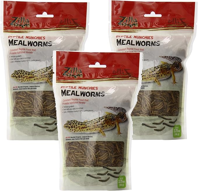 (3 Pack) Zilla Reptile Munchies Mealworms, 3.75 Ounce