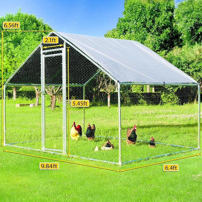 Large Chicken Coop Chicken Runs for Yard with Cover Outdoor Metal Pet Pens Poultry Cage Duck Rabbit House Backyard Use