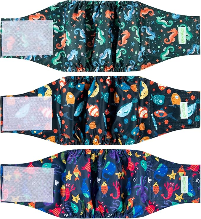 wegreeco Washable Male Dog Belly Band (Stylish Pattern)- Pack of 3 - Male Dog Belly Wrap, Dog Diapers Male (Marine Horse, X-Large)