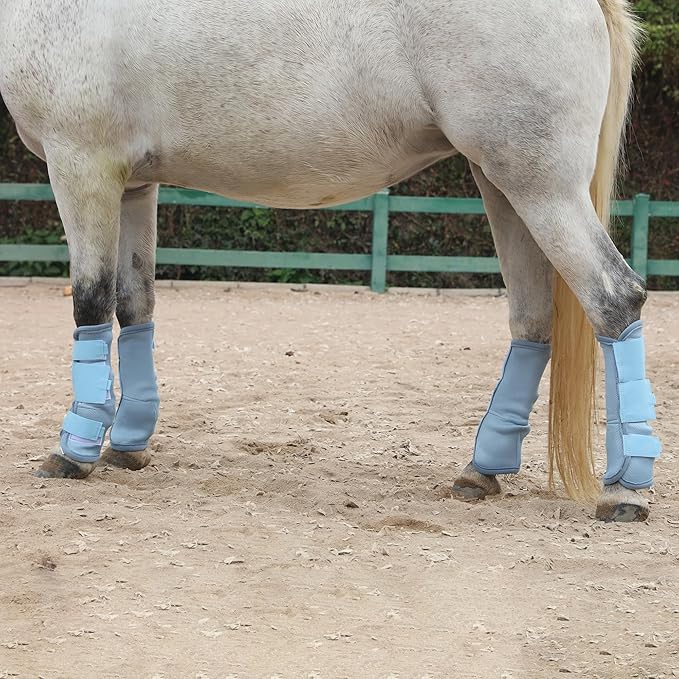 LEAFOREST Horse Fly Boots Set of 4 - Non Slip Leg Protection for Donkey Mini Pony Draft, Breathable Mesh Fly Boots for Pasture & Barn Use Light Blue Full