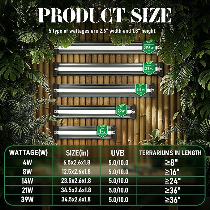 14W Reptile T5 HO UVB 22.6" 10.0 Light Fixture with Tube, Strong UVB Hood for Terrariums, Suitable for Open-Habitat Reptiles Like Blue Tongue Skink