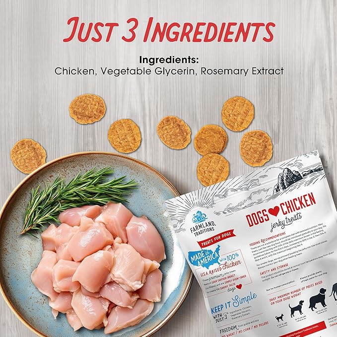 Farmland Traditions Dogs Love Chicken Jerky Dog Treats with Only 3 Ingredients and No Fillers, 2 Pound (Pack of 1) Bag.