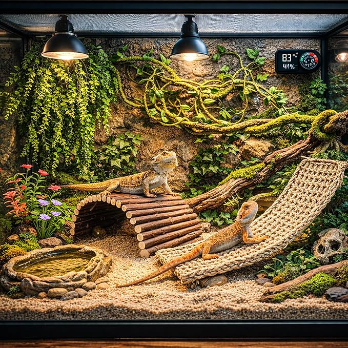 RUNANIA Bearded Dragon Tank Accessories, 10 PCS Reptile Hammock Plants Bridge Jungle Climber Vines for Snakes Bearded Dragon Chameleon Gecko Lizard