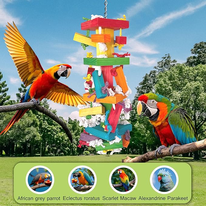 LUCKITTY 35" Extra Large Parrot Toys - Chewable Foraging Toys for Macaws, African Grey, Amazon Parrots - Durable Bird Cage Accessories Gift