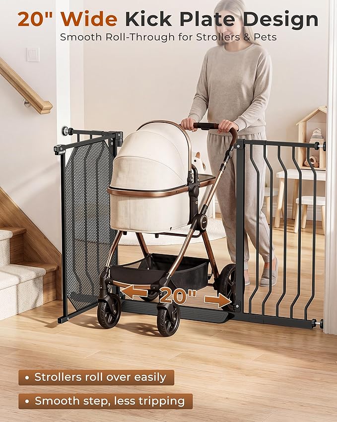 29.5-48" Baby Gate for Stairs, Child & Pet Proof, No-Drill Pressure Mount Auto Close One-Hand Operation, 30.5" Tall Indoor Dog Gate for Doorways, 4 Adjustable Sizes, Black