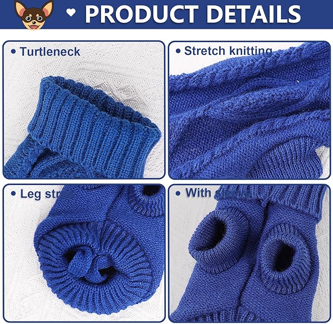 2 Pieces Dog Sweater for Small Dogs Winter Warm Dog Knitted Sweaters Cute Puppy Clothes for Chihuahua Teacup Yorkie Pet Cat Knitwear Turtleneck Thick Clothing Small(4~6.5lbs)