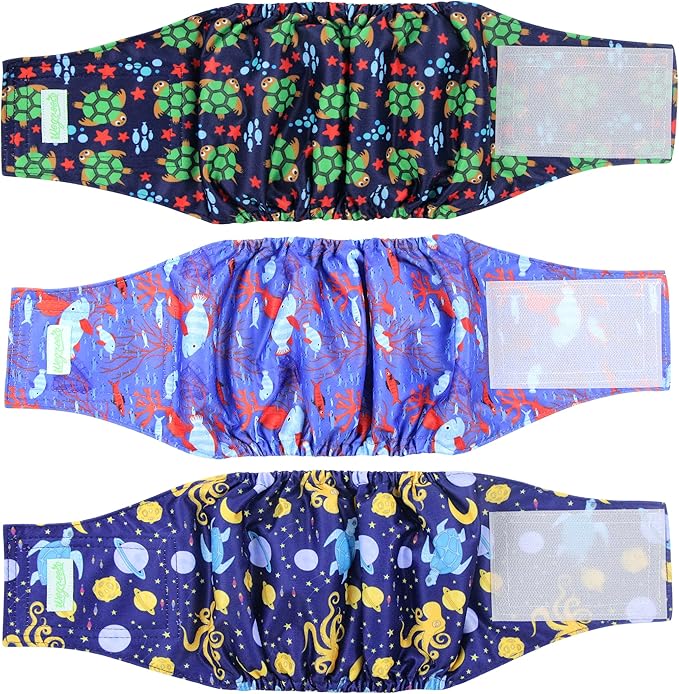 wegreeco Washable Dog Diapers - Washable Male Dog Belly Wrap - Pack of 3 (Turtle, X-Large)