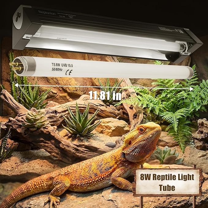 T5 HO UVB 5.0 Reptile Replacement Tube, 8W 12 in Linear Fluorescent Lamp, for Rainforest Reptiles