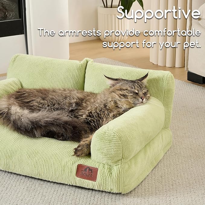 Hollypet Fluffy Dog Cat Bed Pet Couch Beds Plush Soft Warming Washable Puppy Bed for Small Medium Dogs and Large Cats, Cantaloupe Green, 24" L x 18" W x 10" Th