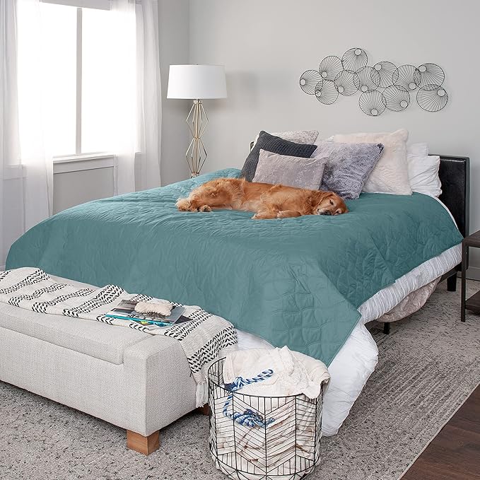 Furhaven Waterproof & Non-Slip King Size Mattress Cover Protector for Dogs & Cats, Washable, For Beds, Couches, & Car Seats - Quilted Twill Blanket Mattress Cover - Nile Blue, Jumbo/King Size