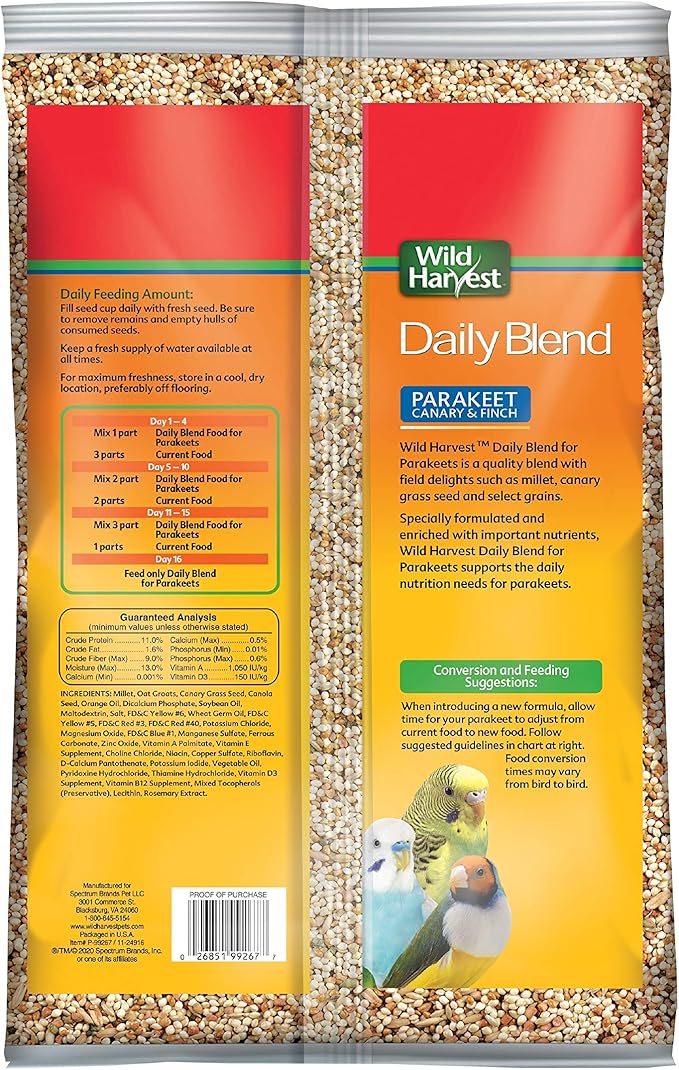 Wild Harvest Daily Blend Nutrition Diet for Parakeet, Canary and Finch, Orange Flavored, 10 Pounds (Pack of 2)