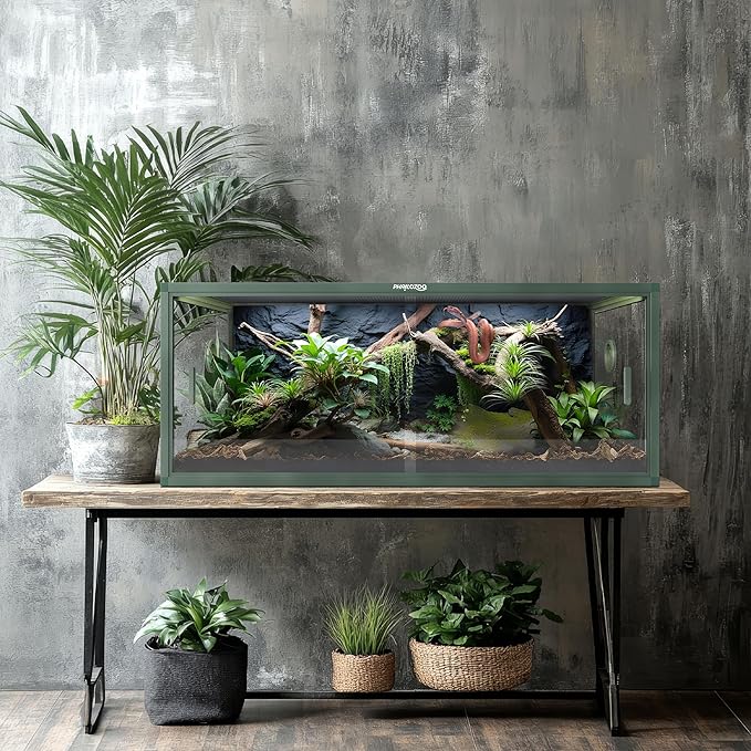 Phailozoo Stackable Reptile Enclosure, 85 Gallon Reptile Tank for Bearded Dragon, Snake, Ball Python, Colorful Aluminum Frame & Front Opening Tempered Glass Door with Handles for Easy Maintenance