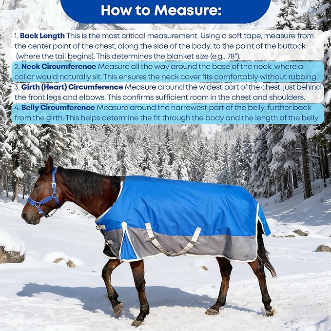 Horse Blanket for Winter, Waterproof, 1200D, 220g (Blue/Gray, 72 in)