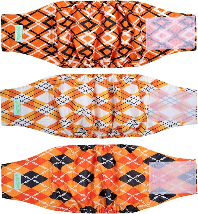 wegreeco Washable Male Dog Belly Band (Stylish Pattern)- Pack of 3 - Washable Male Dog Belly Wrap, Dog Diapers Male (Yellow Geometric, Large)