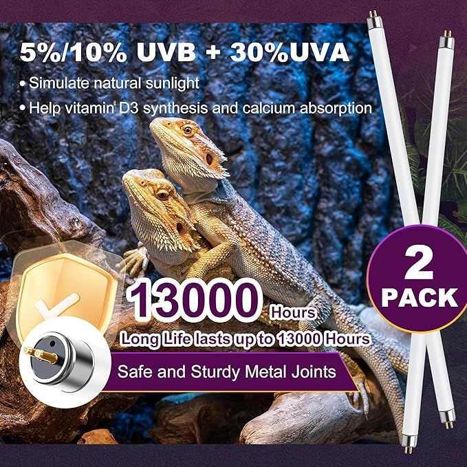T5 HO UVB Lighting Combo Kit, 39W Reptile Light Fixture with Fluorescent Light Bulbs, Desert 10.0 UVB Light for Reptiles and Amphibians, Basking Light for Bearded Dragon, High Output Natural Light