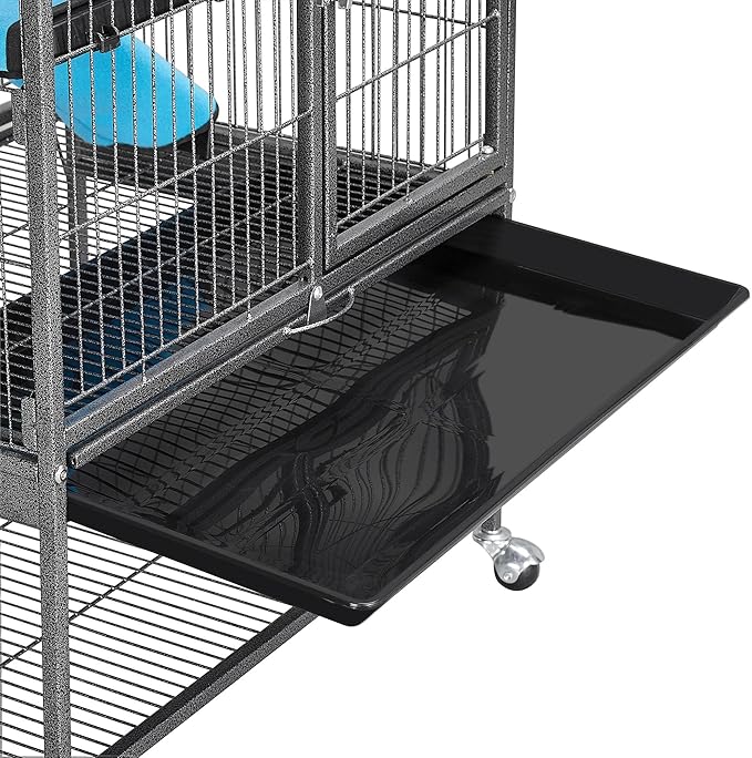 Topeakmart 34 Inch Multi-Level Small Animal Cage for Adult Rats, Chinchillas - Metal Rolling Cage with Removable Ramp & Platform, Black