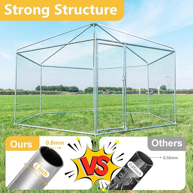 Large Chicken Coop Metal Chicken Runs for Yard with Cover Outdoor Hexagonal Chicken Coop Pet Pens Poultry Cage Duck Rabbit House Backyard Use