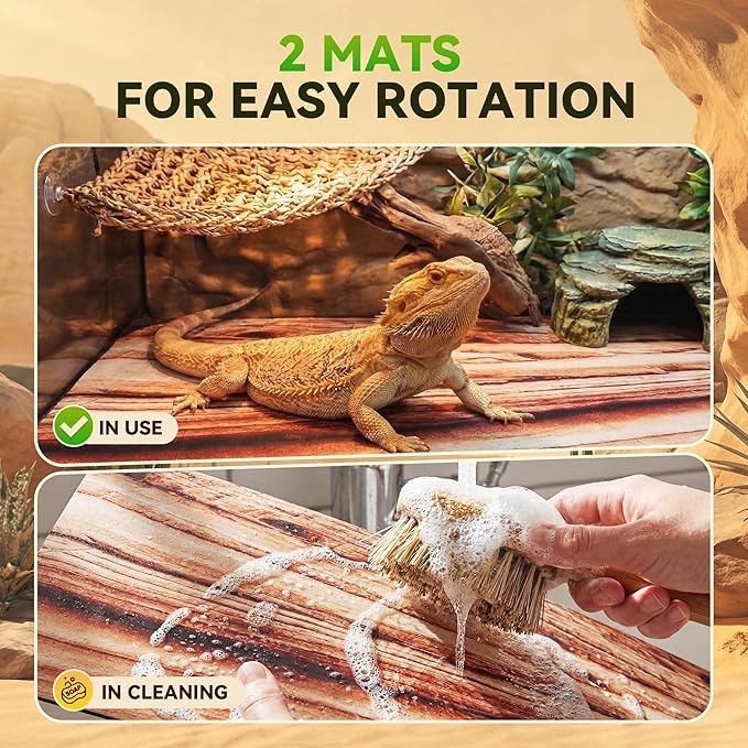 Saillong Reptile Carpet 2Pcs 40 Gallon, 36*17in Reptile Mat for Bearded Dragon Tank Accessories, Terrarium Liner Bedding Mat for Lizard, Gecko, Snake, Chameleons, Tortoise with Tweezers Feeding Tong
