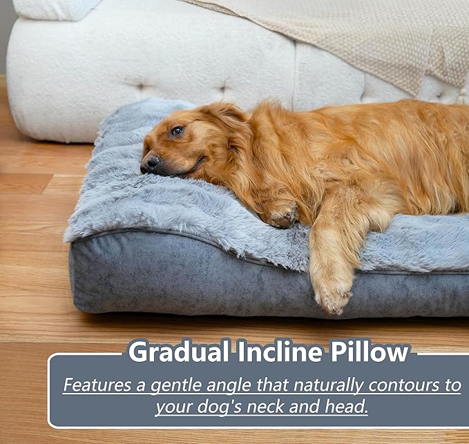 Large Dog Bed with Low-Angle Soft Pillow.Deluxe Dog Bed Fabric Comfortable and Soft.with Non-Slip Bottom, Washable pet Bed Medium for Crate.Color: Grey.