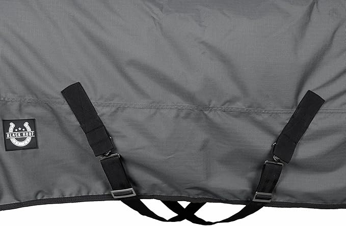 Horse Blanket 600D Ripstop Winter Turnout Blanket, 250 GSM Polyfill, 100% Waterproof & Breathable, Cold Weather Horse Blanket with Secure Fit (Grey w/Black Trim),Size-75