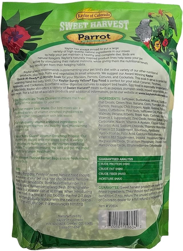 Parrot Bird Food (with Sunflower Seeds), 4 lbs Bag - Seed Mix for a Variety of Parrots