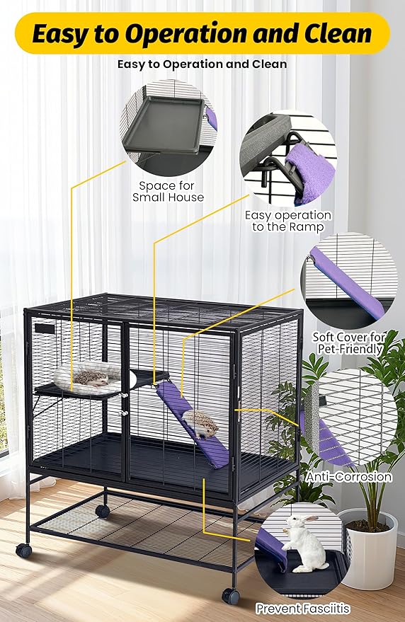 Garvee Metal Small Animal Cage,39 ''L Multi-Level Ferret Cage for Small Animals - Large Hamster Cage with Removable Ramp, Removable Tray for Chinchilla, Rabbit, Guinea Pigs, Hedgehog, Gerbil