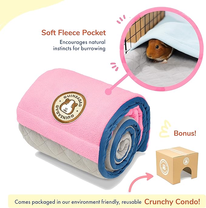 GuineaDad Liner | Guinea Pig Fleece Cage Liners | Guinea Pig Bedding | Burrowing Pocket Sleeve | Extra Absorbent | Waterproof Bottom (Midwest, Pink)