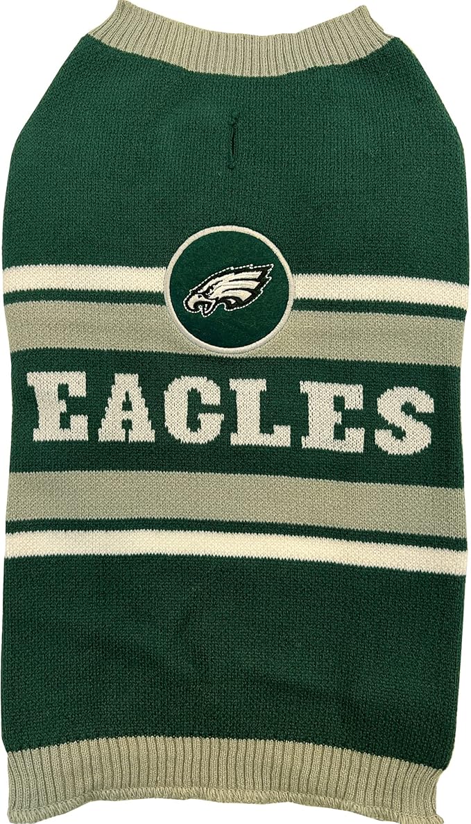 NFL Philadelphia Eagles Dog Sweater, Size Medium. Warm and Cozy Knit Pet Sweater with NFL Team Logo, Best Puppy Sweater for Large and Small Dogs