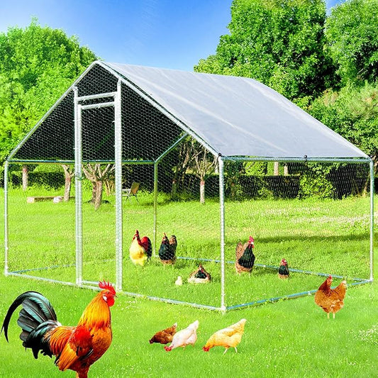 Large Chicken Coop Chicken Runs for Yard with Cover Outdoor Metal Pet Pens Poultry Cage Duck Rabbit House Backyard Use