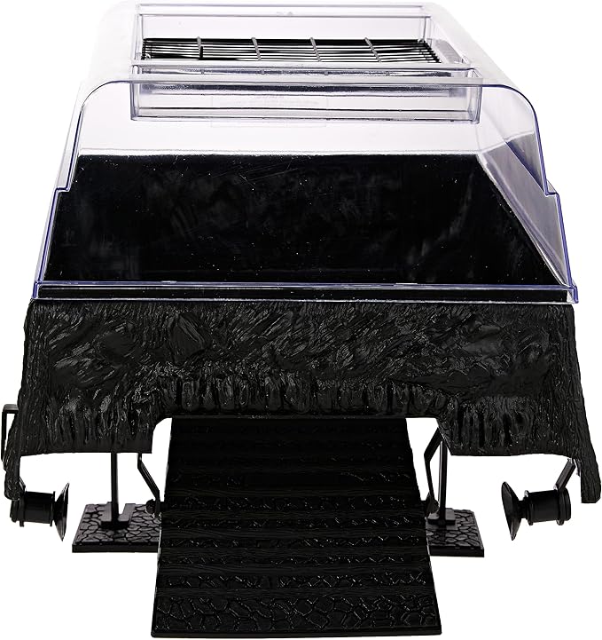 PENN-PLAX Reptology Turtle Topper – Above Tank Basking Platform That Safely Mounts to Standard Size Tanks Including 10g, 20L, 20H, 29g, up to 55 Gallons and 13” Wide – Black Color (REP600)