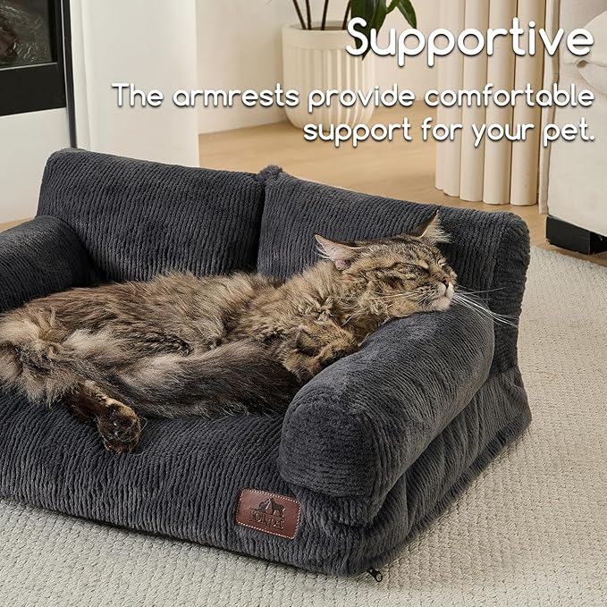 Hollypet Fluffy Dog Cat Bed Pet Couch Beds Plush Soft Warming Washable Puppy Bed for Small Medium Dogs and Large Cats, Dark Charcoal Gray, 24" L x 18" W x 10" Th