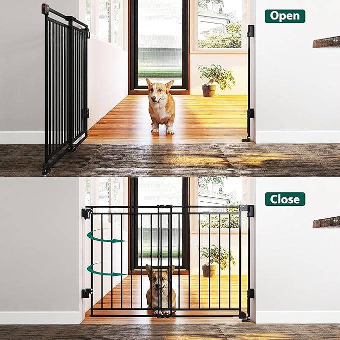 Miumoon 29-45" No Bottom Bar Baby Gate for Stairs, 2-in-1 Auto Close Dog Gate Indoor with Large Walk Thru Door, Hardware Mount Pet Gate for Top and Bottom Stairs (Black, 26.5-43" W x 29" H)