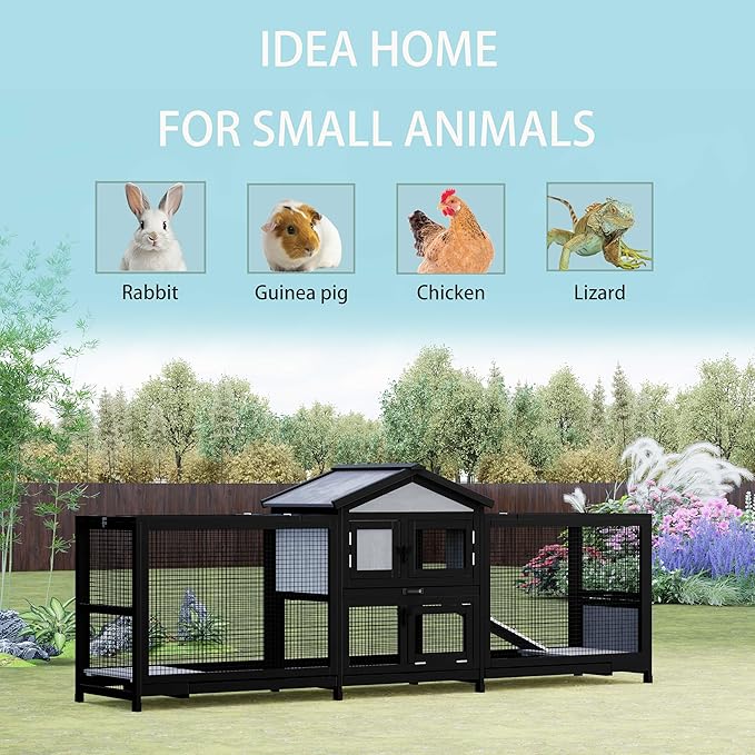 89" Wooden Rabbit Hutch Bunny Cage Pet Playpen House Enclosure with Double Side Run Boxes, Ramp, for Guinea Pig and Small Animals, Black