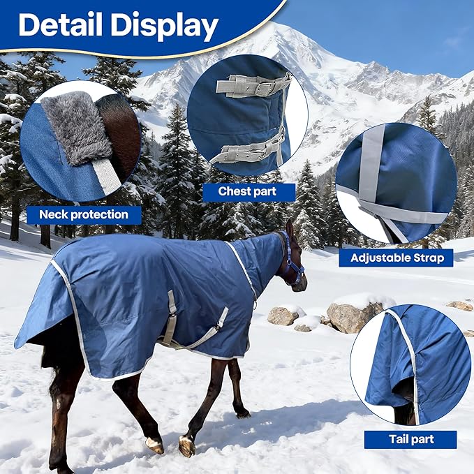 Winter 1200D Premium Turnout Horse Blanket,Medium Weight Waterproof Blanket (Back Length 78 inches (145cm) with Cover)