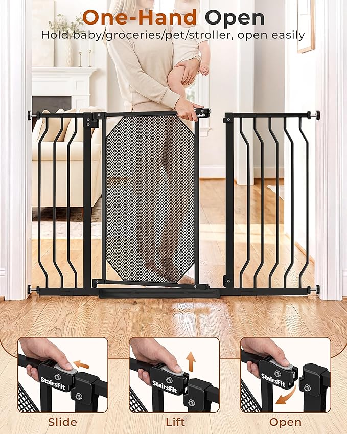29.5-48" Baby Gate for Stairs, Child & Pet Proof, No-Drill Pressure Mount Auto Close One-Hand Operation, 30.5" Tall Indoor Dog Gate for Doorways, 4 Adjustable Sizes, Black