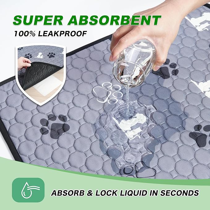 WanpeeGoo Washable Pee Pads for Dogs, 2 Pack Absorbent Reusable Training Dog Pads Pet Puppy Pads, Non-Slip Potty Pads for Whelping, Playpen, Crate, Bed, Grey 36"x41"